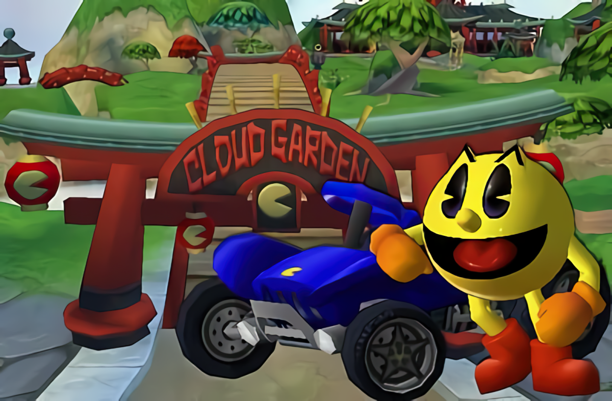 Pac-Man World Rally for PlayStation 2 kart racing video game featuring Pac-Man and Namco characters colorful tracks arcade style racing power ups and fast paced family friendly competition experience gameplay