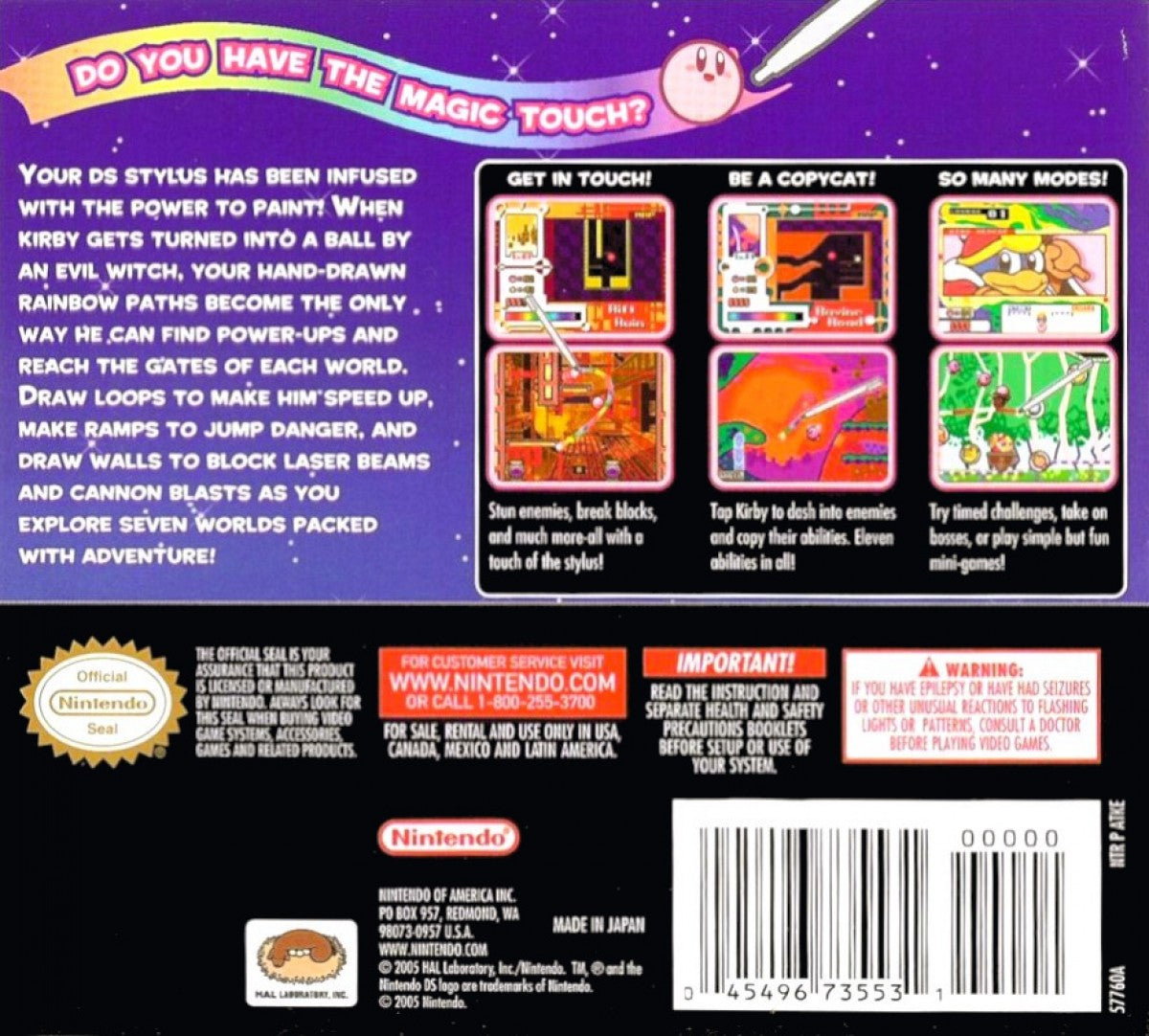 Retro Kirby Canvas Curse Nintendo DS inspired design featuring colorful touch screen platform gameplay aesthetic classic Nintendo handheld adventure stylus controlled rolling action whimsical dream world charm vibrant cartoon visuals nostalgic portable gaming presentation back cover