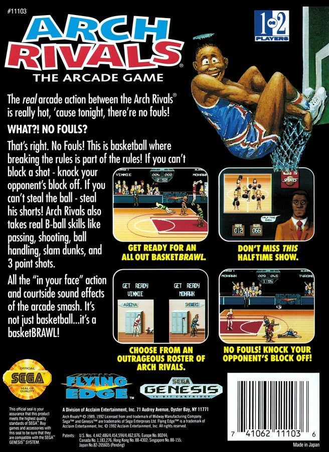 Arch Rivals back cover art for Sega Genesis (GEN) video game