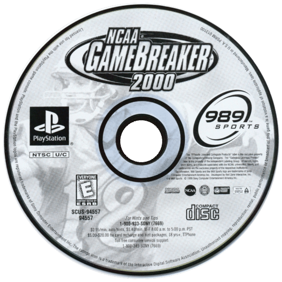 NCAA GameBreaker 2000 disc for PlayStation 1 (PS1) retro football video game