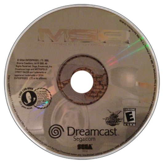 Metropolis Street Racer game for the Sega Dreamcast featuring arcade style street racing gameplay with real world inspired cities time based challenges vehicle tuning and a kudos scoring system emphasizing stylish driving and precision racing disc