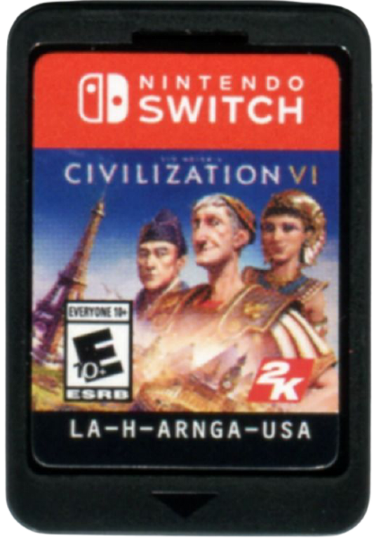 Sid Meier's Civilization VI for Nintendo Switch turn based strategy game featuring world civilization building diplomacy warfare technology progression and empire management gameplay cartidge