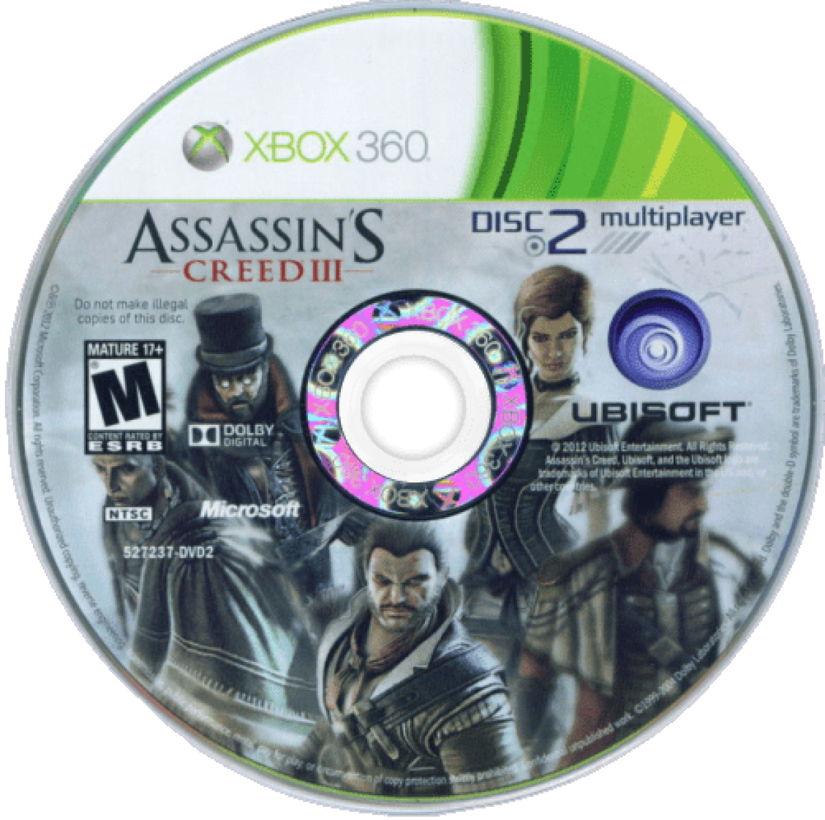Assassin's Creed III cover art for Xbox 360 (X360) action-adventure video game