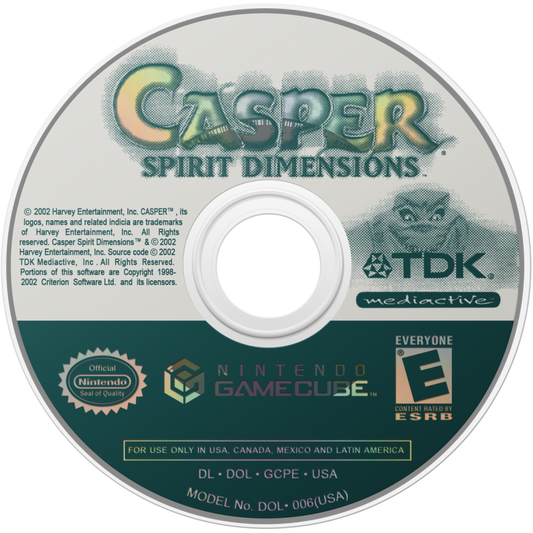 Casper Spirit Dimensions for GameCube featuring family friendly action adventure gameplay with light puzzle elements disc