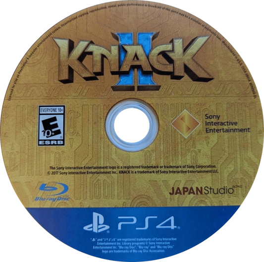Knack II – PlayStation 4 (PS4) video game disc, 3D platformer action-adventure game.