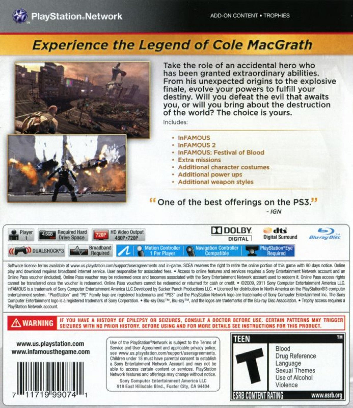 Infamous Collection for PlayStation 3 featuring action adventure gameplay cover art back cover art