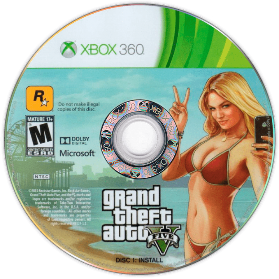 Grand Theft Auto V disc 1 for Xbox 360 (X360) open-world action-adventure video game