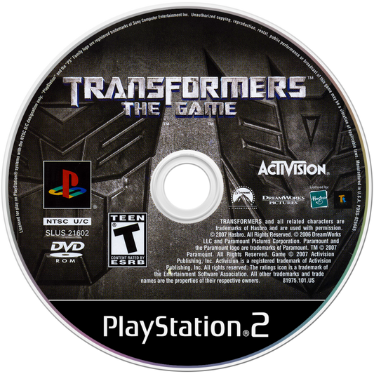 Transformers: The Game disc art for Playstation 2 (PS2) video game