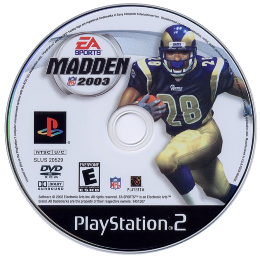 Madden NFL 2003 disc art for PlayStation 2 (PS2) sports video game