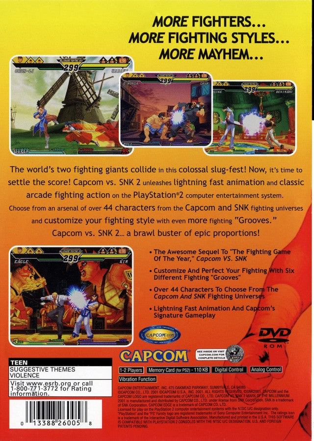 Capcom vs. SNK 2 for PlayStation 2 with crossover 2D fighting arcade theme back cover art