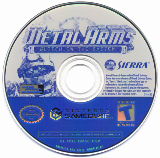 Metal Arms: Glitch in the System disc for GameCube (GC) third-person shooter action video game