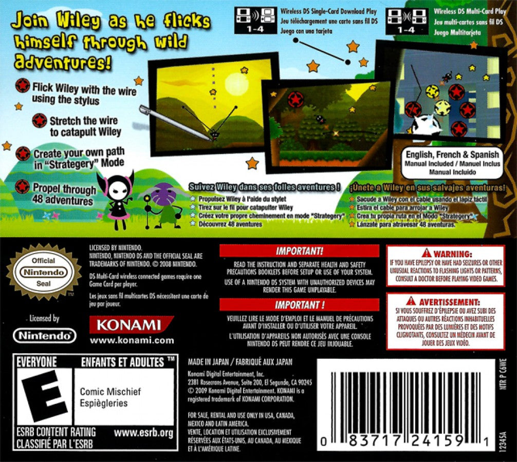 WireWay for Nintendo DS, back of case for a puzzle platformer video game with stylus-based controls, physics gameplay, obstacle navigation, and creative level challenges