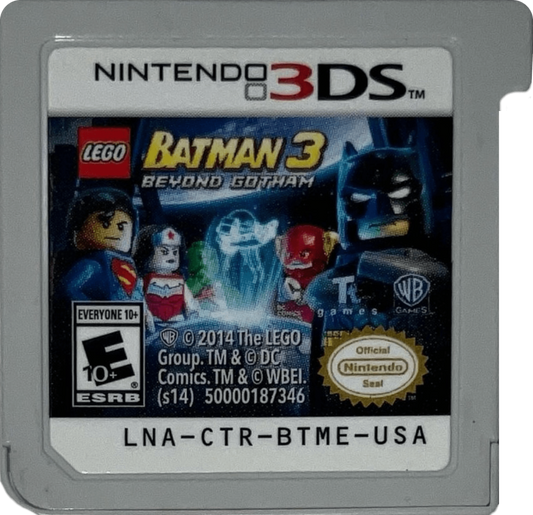LEGO Batman 3 Beyond Gotham Nintendo 3DS handheld action-adventure game DC superheroes Lantern worlds Brainiac villain character swapping puzzle solving co-op gameplay cartridge