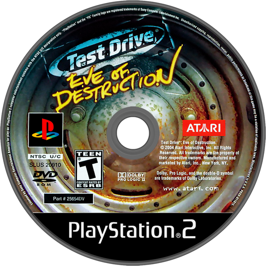 Test Drive: Eve of Destruction – PlayStation 2 (PS2) video game disc, demolition derby racing.