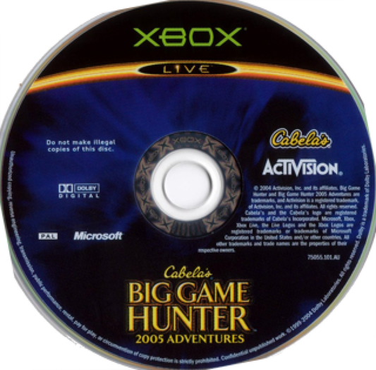 Cabela's Big Game Hunter: 2005 Adventures disc art for Xbox (XBOX) video game