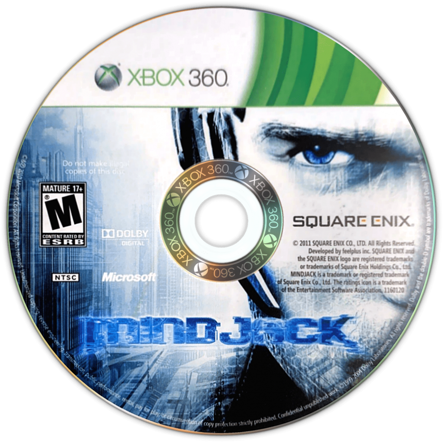 Mindjack disc for Xbox 360 (X360) sci-fi third-person shooter video game