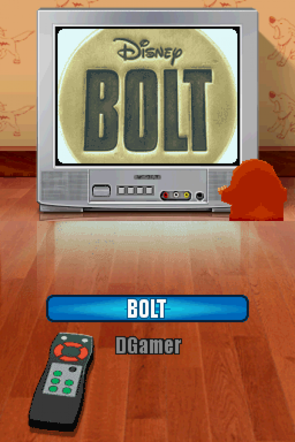Disney Bolt start screen for Nintendo DS (DS) action adventure video game