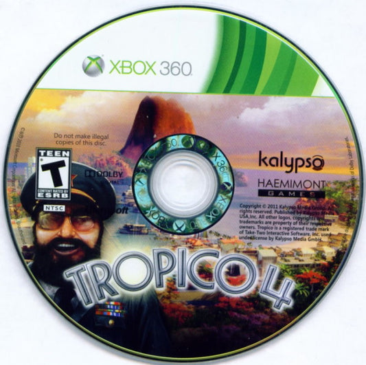 Tropico 4 disc for Xbox 360 (X360) city-building political simulation video game