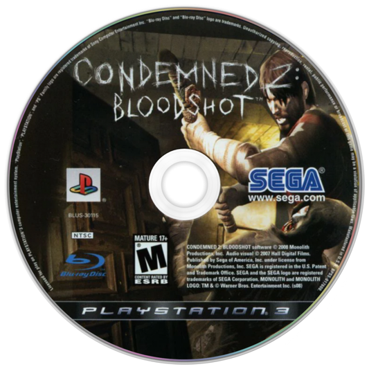 Condemned 2 Bloodshot PlayStation 3 horror action game disc