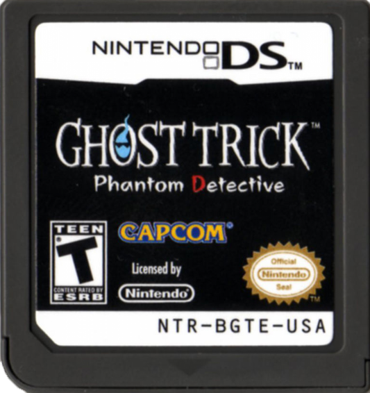 Ghost Trick Phantom Detective Nintendo DS video game, puzzle adventure, mystery storytelling, stylized visuals, handheld console title game cartridge art