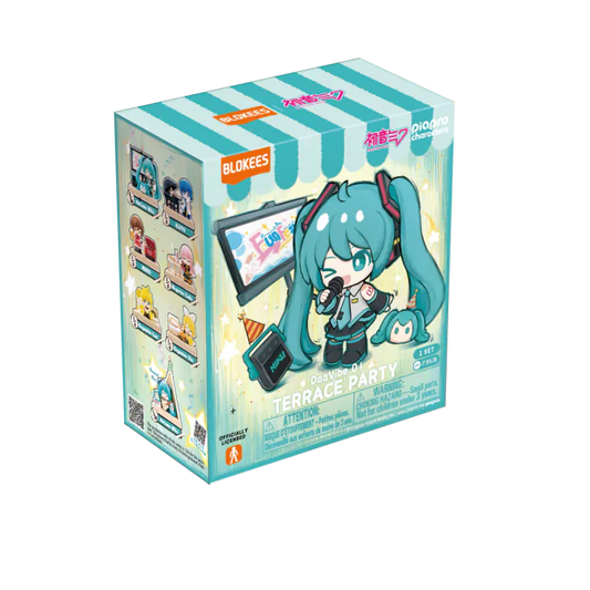 Blokees Hatsune Miku VB01 Terrace Party blind box collectible series inspired design featuring buildable virtual idol character figures aesthetic mystery box assortment charming terrace party themed designs detailed anime inspired mini models colorful collectibles and display presentation