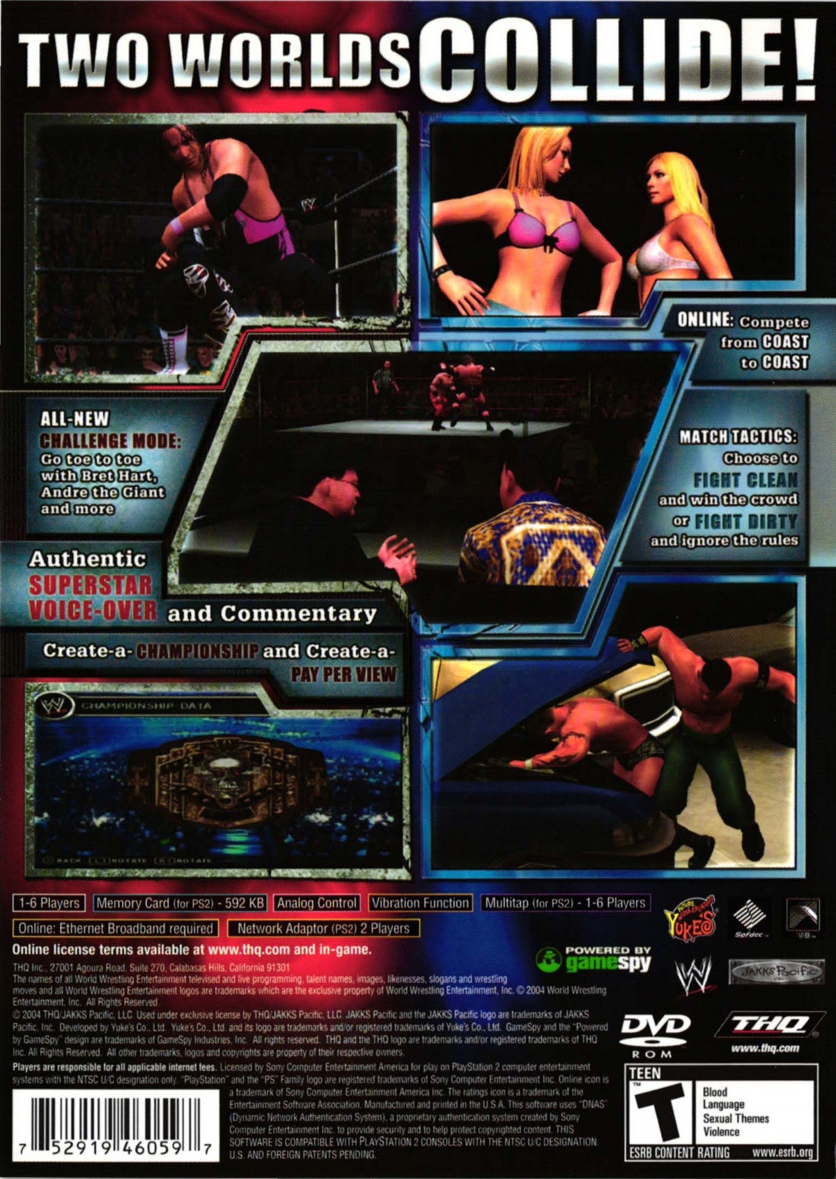 WWE SmackDown vs Raw PlayStation 2 PS2 for wrestling video game fans featuring WWE Superstars intense ring action season mode championship matches create a wrestler multiplayer battles authentic arenas signature moves and collectible gaming appeal back cover art