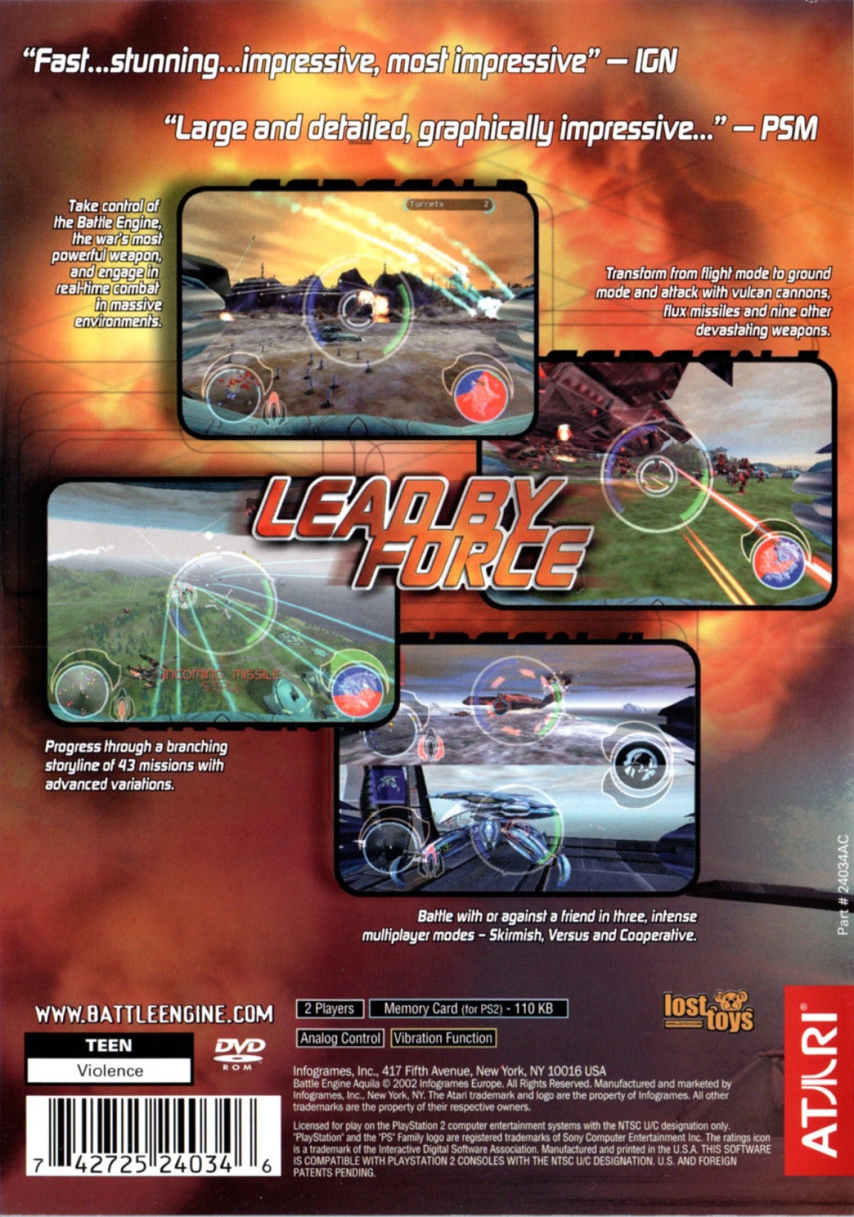 Battle Engine Aquila PlayStation 2 retro video game vehicular combat shooter back of case (2003)