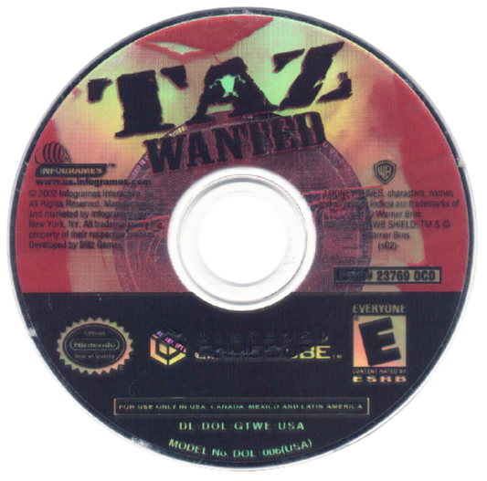 Taz Wanted for GameCube featuring platforming action and cartoon style gameplay based on Looney Tunes disc