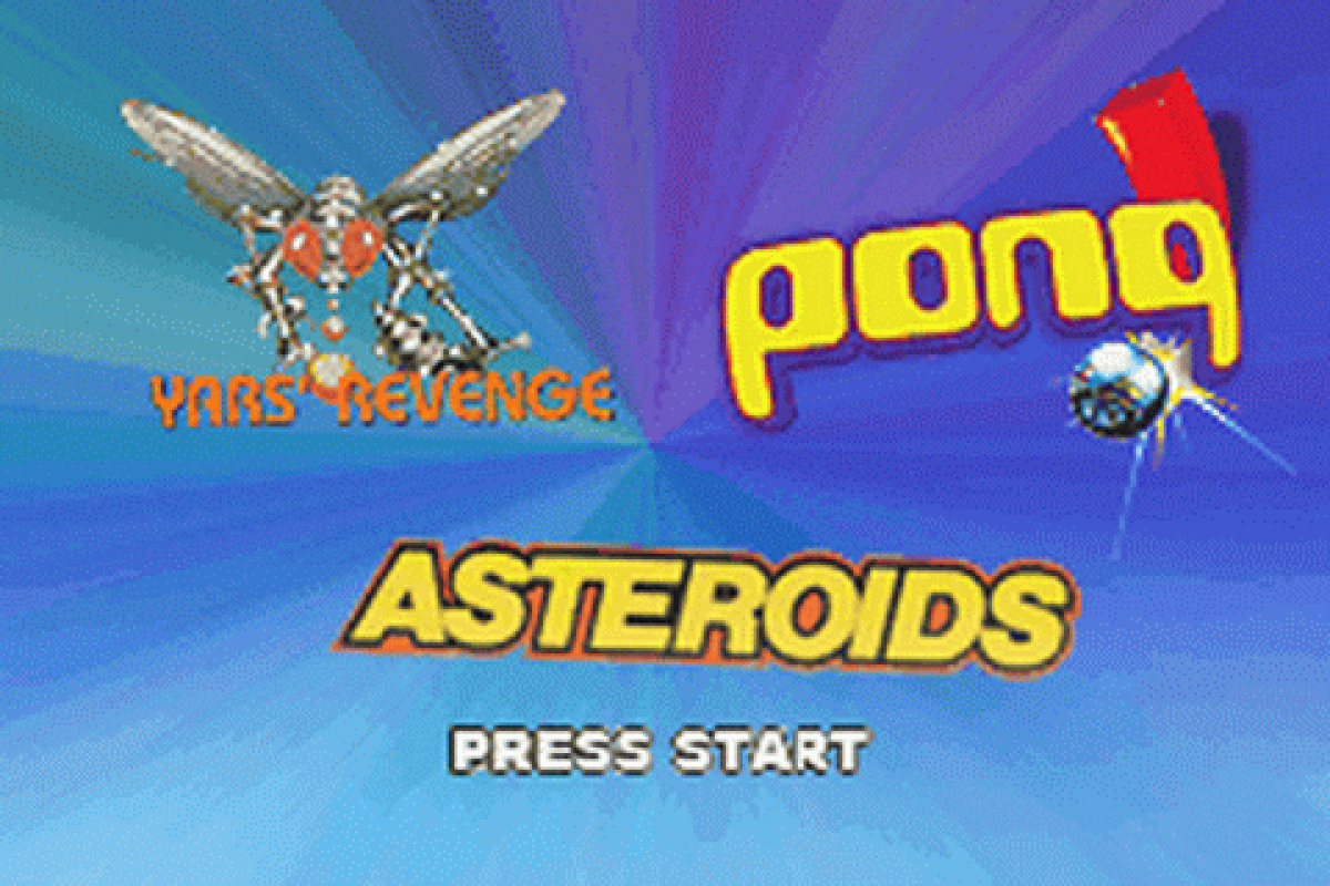 Pong / Asteroids / Yar's Revenge cover art for Game Boy Advance (GBA) video game start menu