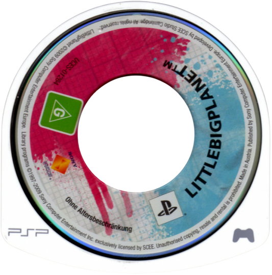 Little Big Planet PAL Import PlayStation Portable PSP disc for retro video game enthusiasts featuring creative platforming gameplay user generated style level design physics based puzzle solving sackboy character customization colorful handcrafted world aesthetic and portable handheld imaginative gaming experience and collectible gaming appeal