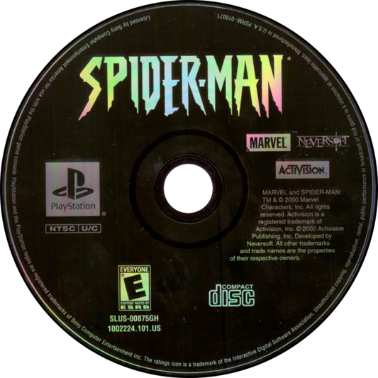 Spider-Man PlayStation 1 PS1 for action adventure retro video game fans featuring web swinging superhero combat Marvel villains wall crawling fast paced platforming comic book inspired gameplay collectible gaming appeal disc