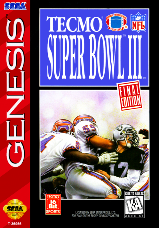 Tecmo Super Bowl III cover art for Sega Genesis GEN video game