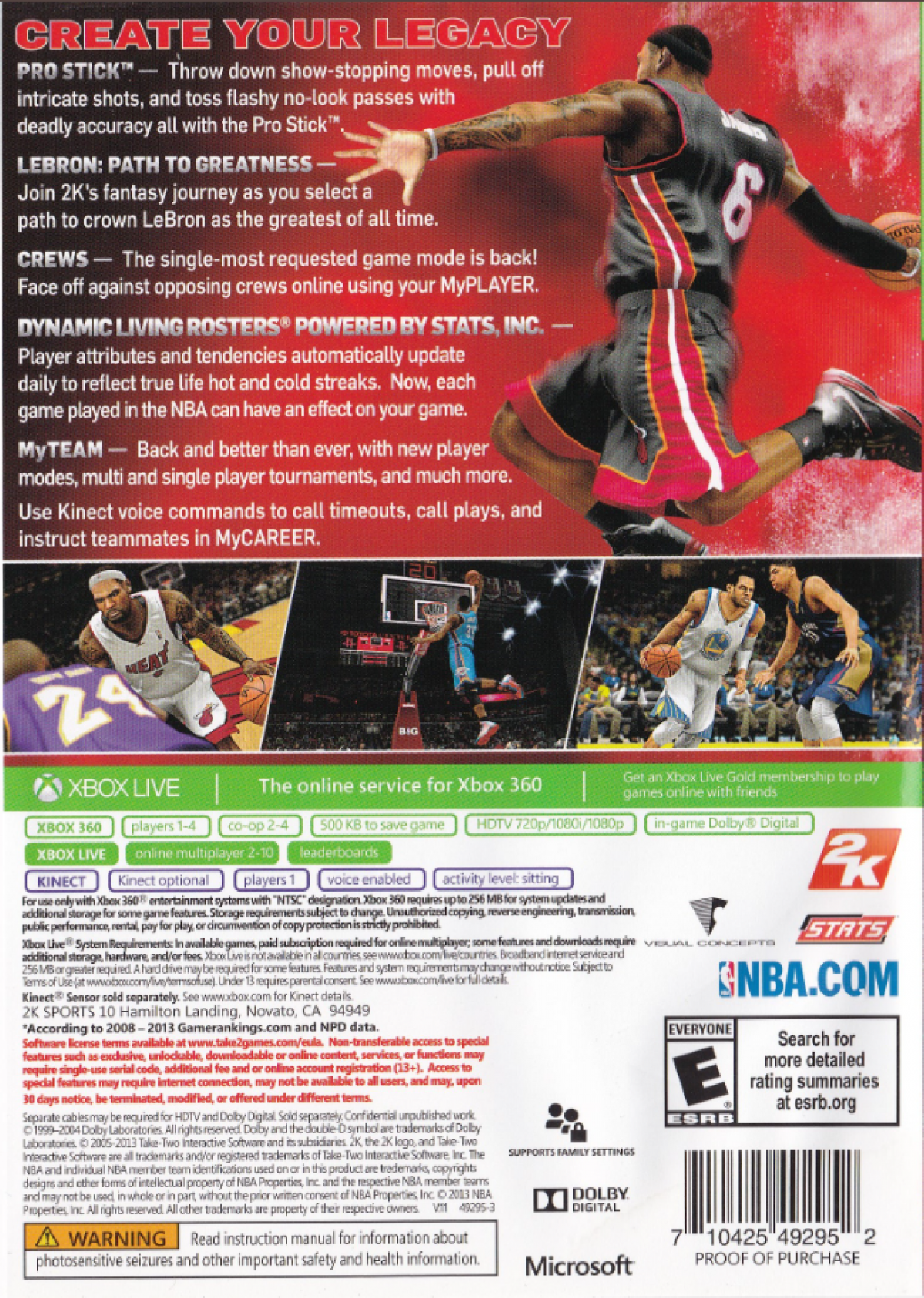 NBA 2K14 Xbox 360 basketball simulation sports video game featuring LeBron James improved dribbling mechanics next-gen graphics and MyCAREER mode back cover