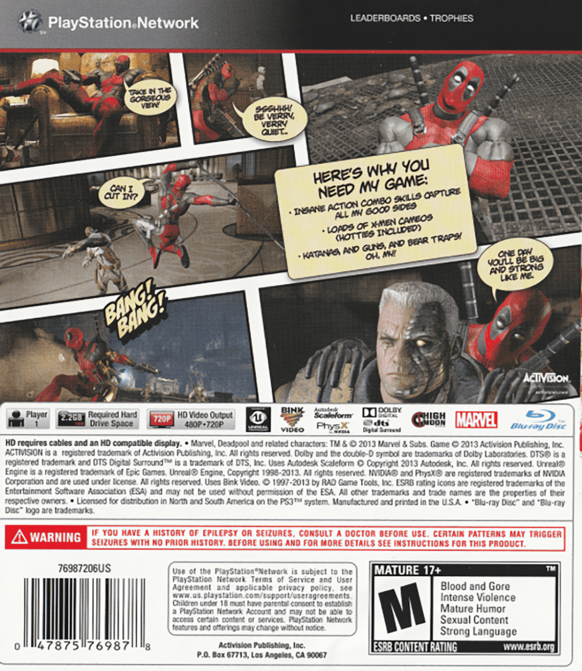 Deadpool back cover art for PlayStation 3 (PS3) video game