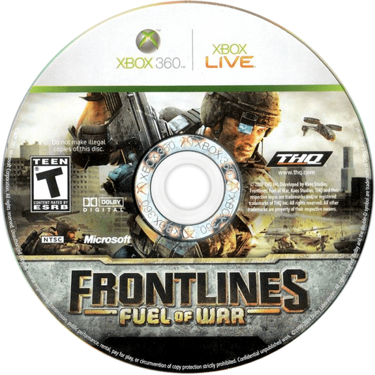 Frontlines: Fuel of War disc for Xbox 360 (X360) first-person shooter video game