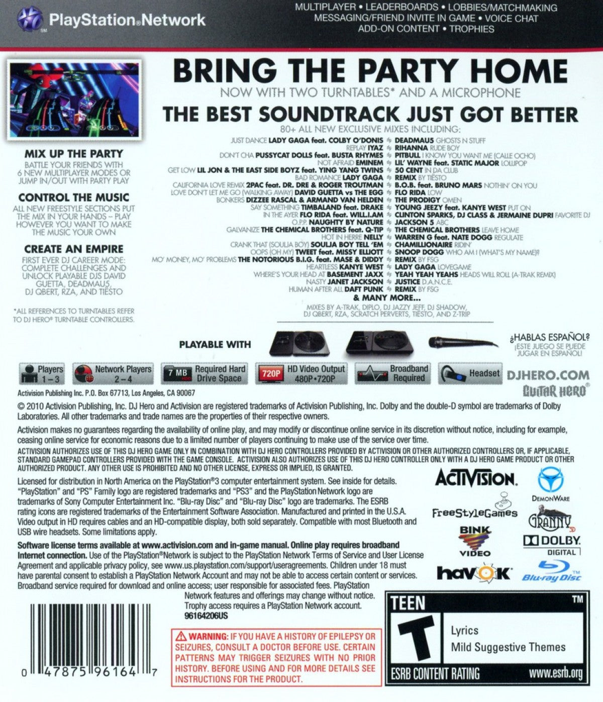DJ Hero 2 back cover art for PlayStation 3 (PS3) video game
