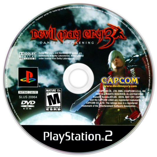 Devil May Cry 3: Dante’s Awakening for PlayStation 2 (PS2) at Gamers INC, featuring the explosive prequel that defined stylish action with fast, combo-heavy sword and gun combat, multiple fighting styles to master, iconic boss battles, and a high-energy story that pits Dante against Vergil in one of the greatest hack-and-slash games of all time disc