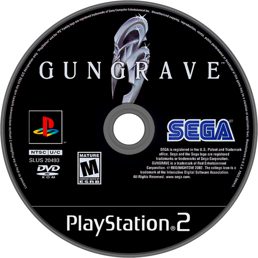 Retro Gungrave PS2 inspired design featuring dark sci fi anime shooter aesthetic vintage PlayStation 2 action gameplay dual wield guns blazing antihero futuristic crime syndicate battles cel shaded style explosive arcade combat nostalgia disc