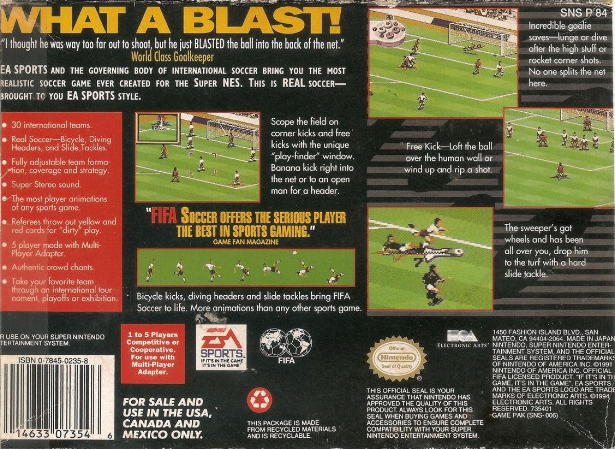 FIFA International Soccer – Super Nintendo Entertainment System (SNES) Back cover box art