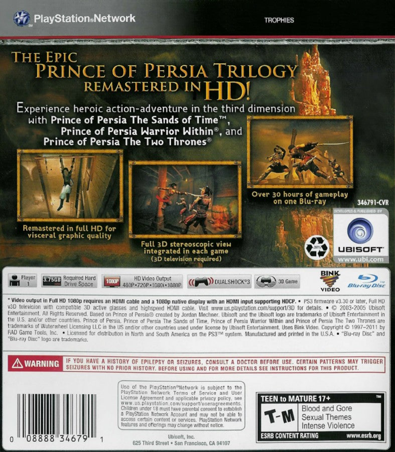 etro Prince of Persia HD Trilogy PlayStation 3 PS3 cover art collectible action adventure compilation game authentic classic gaming gameplay rear art