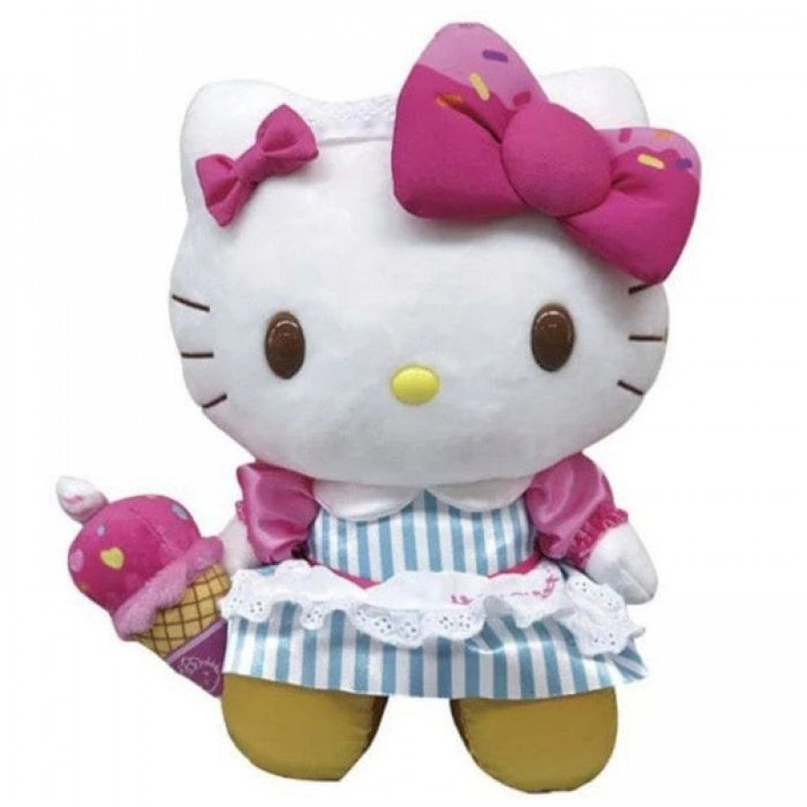 Hello Kitty Ice Cream Maid Cafe 10 Inch Plush collectible Sanrio character plush featuring Hello Kitty in an adorable ice cream maid cafe themed outfit soft plush construction detailed costume design 10 inch size huggable display collectible Sanrio merchandise and fan collection appeal