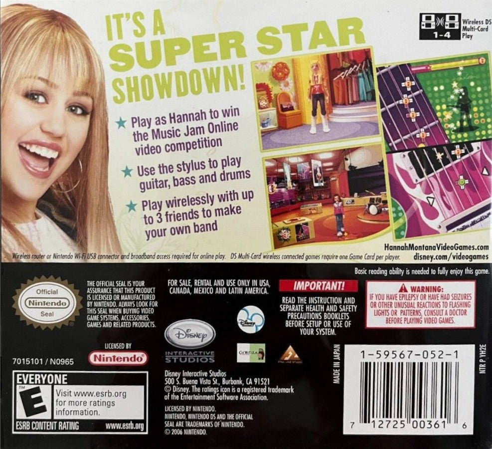 Hannah Montana: Music Jam back of case for Nintendo DS (DS) music rhythm video game