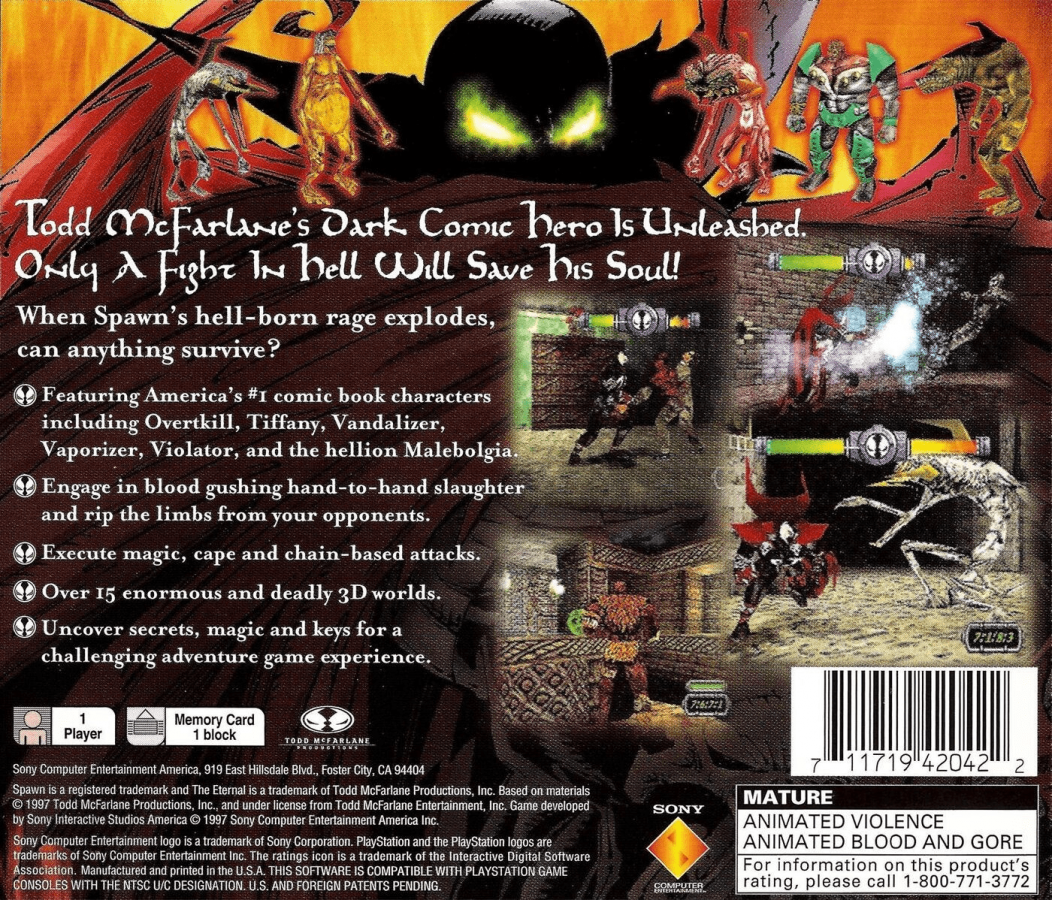 Spawn: The Eternal back of case for PlayStation 1 (PS1) action-adventure video game