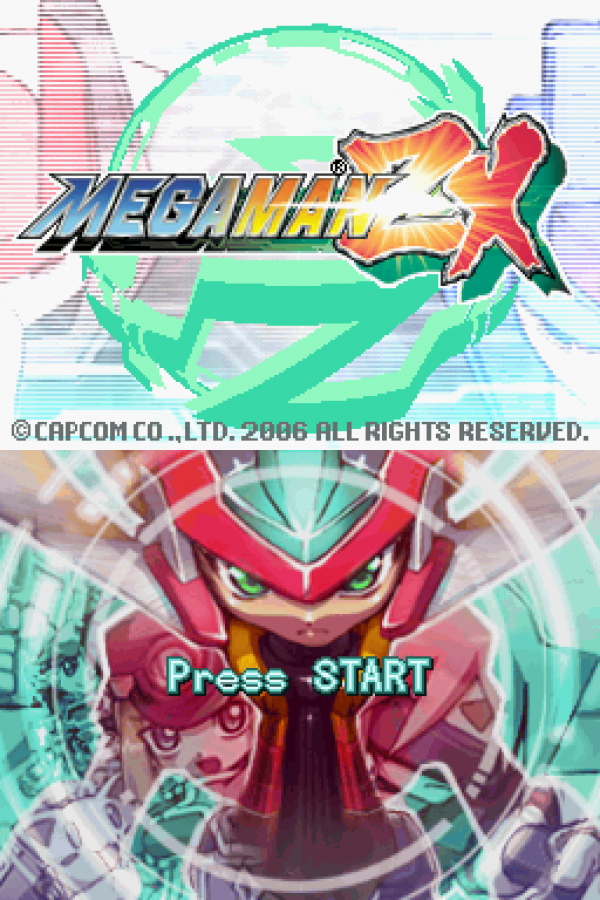 Mega Man ZX start screen for Nintendo DS (DS) action platformer video game