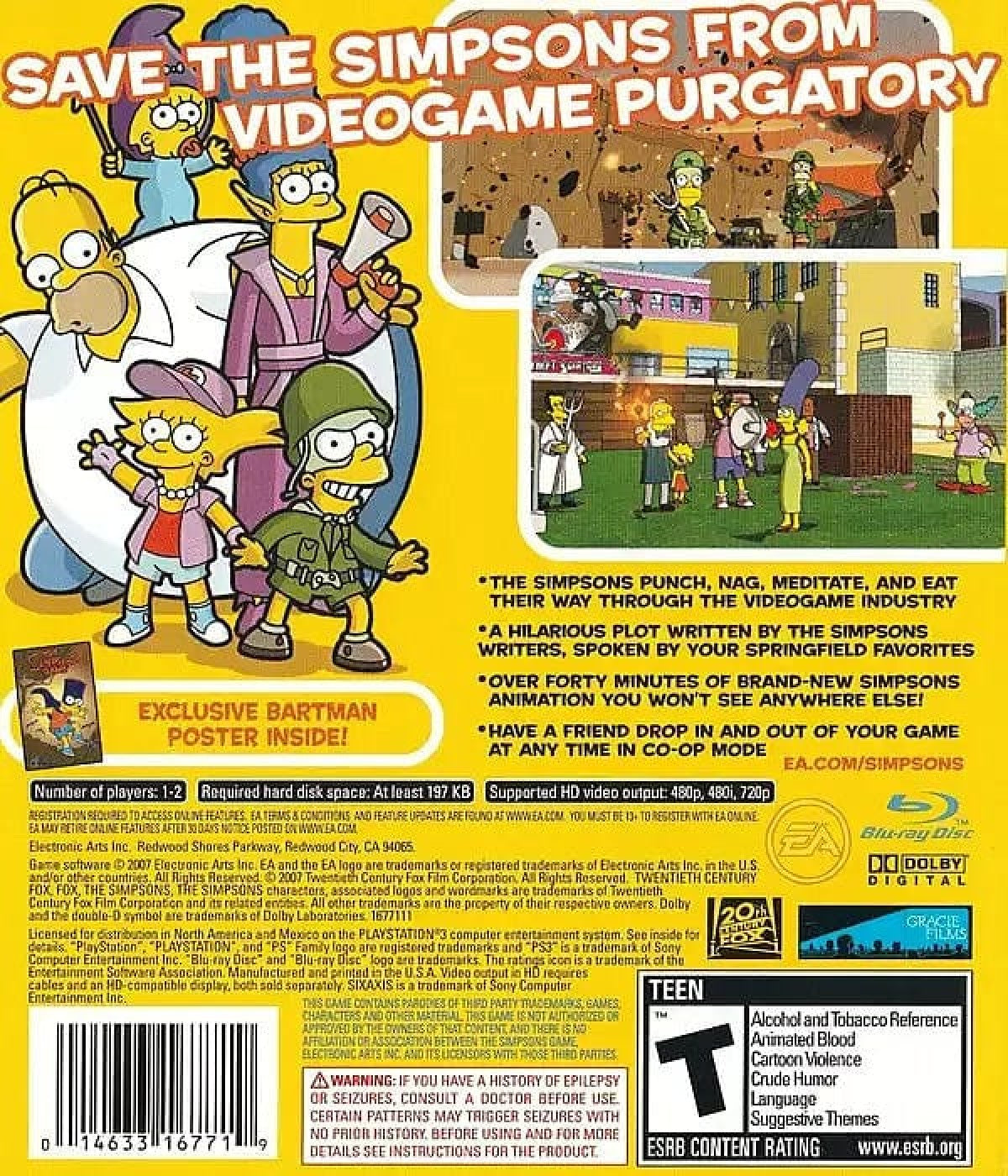 The Simpsons Game back cover art for Playstation 3 (PS3) video game