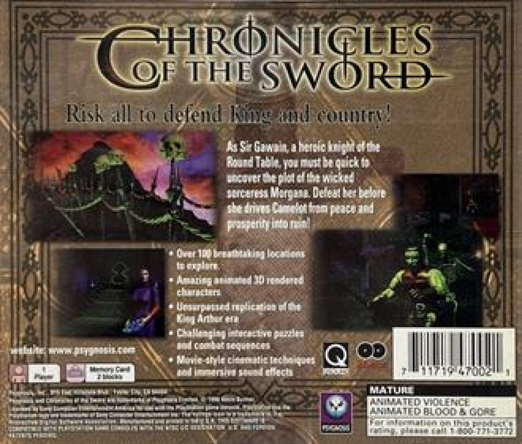 Chronicles of the Sword PlayStation PS1 for strategy role playing video game fans featuring tactical turn based battles fantasy world exploration character customization kingdom building deep storyline medieval warfare challenging missions collectible gaming appeal back cover art