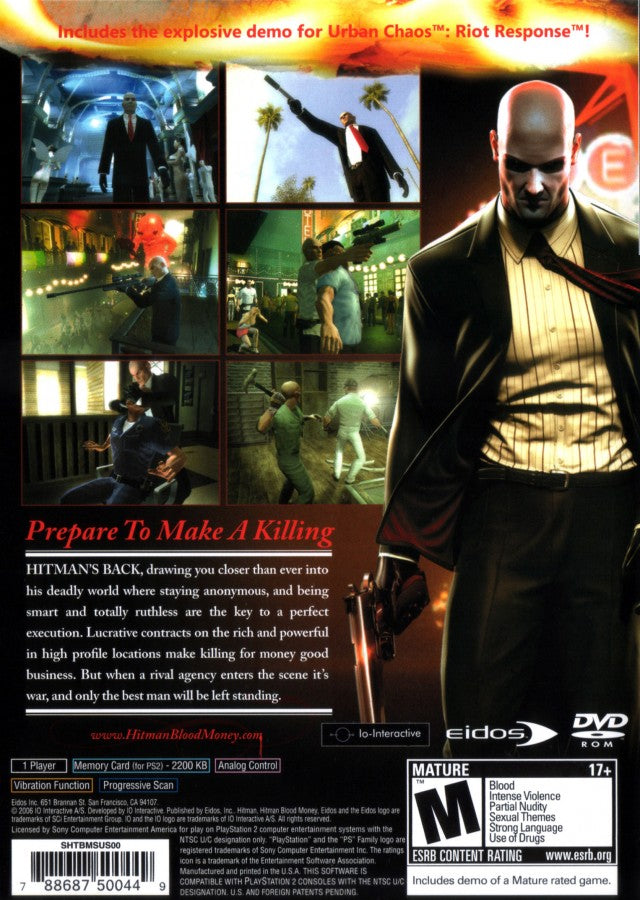 Hitman: Blood Money back cover art for PlayStation 2 (PS2) video game