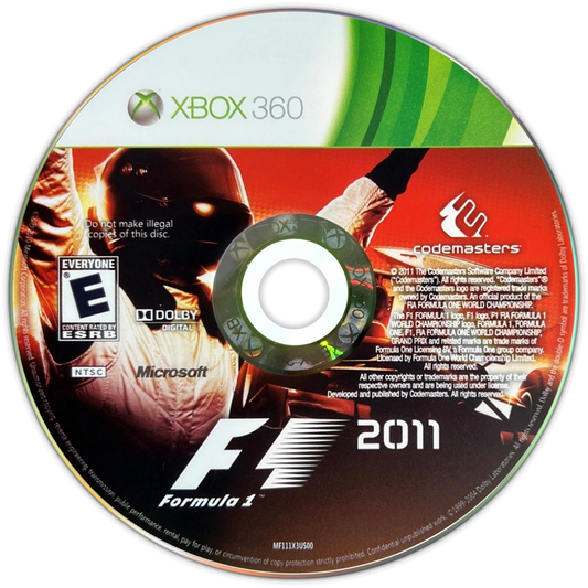 F1 2011 disc art for XBox 360 (X360) video game