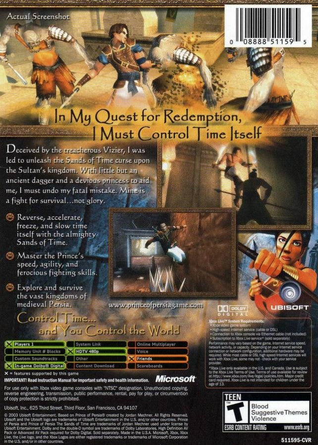 Prince of Persia: The Sands of Time back cover art for Xbox (XBOX) video game