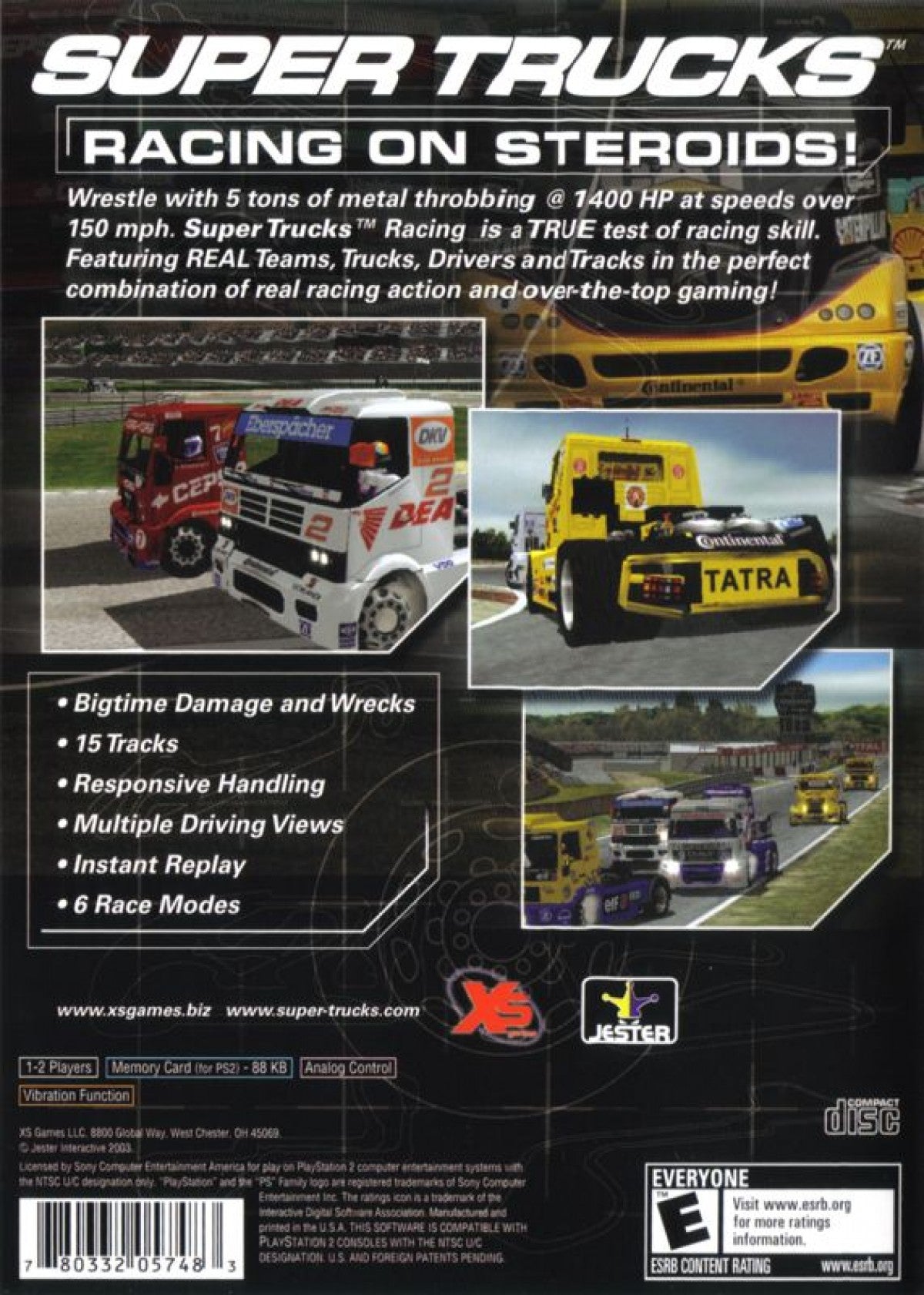 Super Trucks Racing – PlayStation 2 (PS2) video game back of case, truck racing simulation.